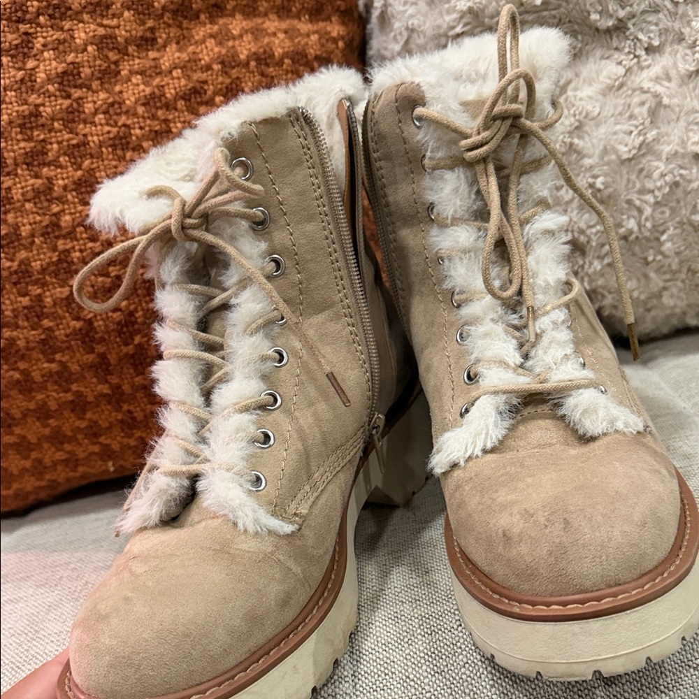 Madden Girl Beige Fur-Lined Winter Boots